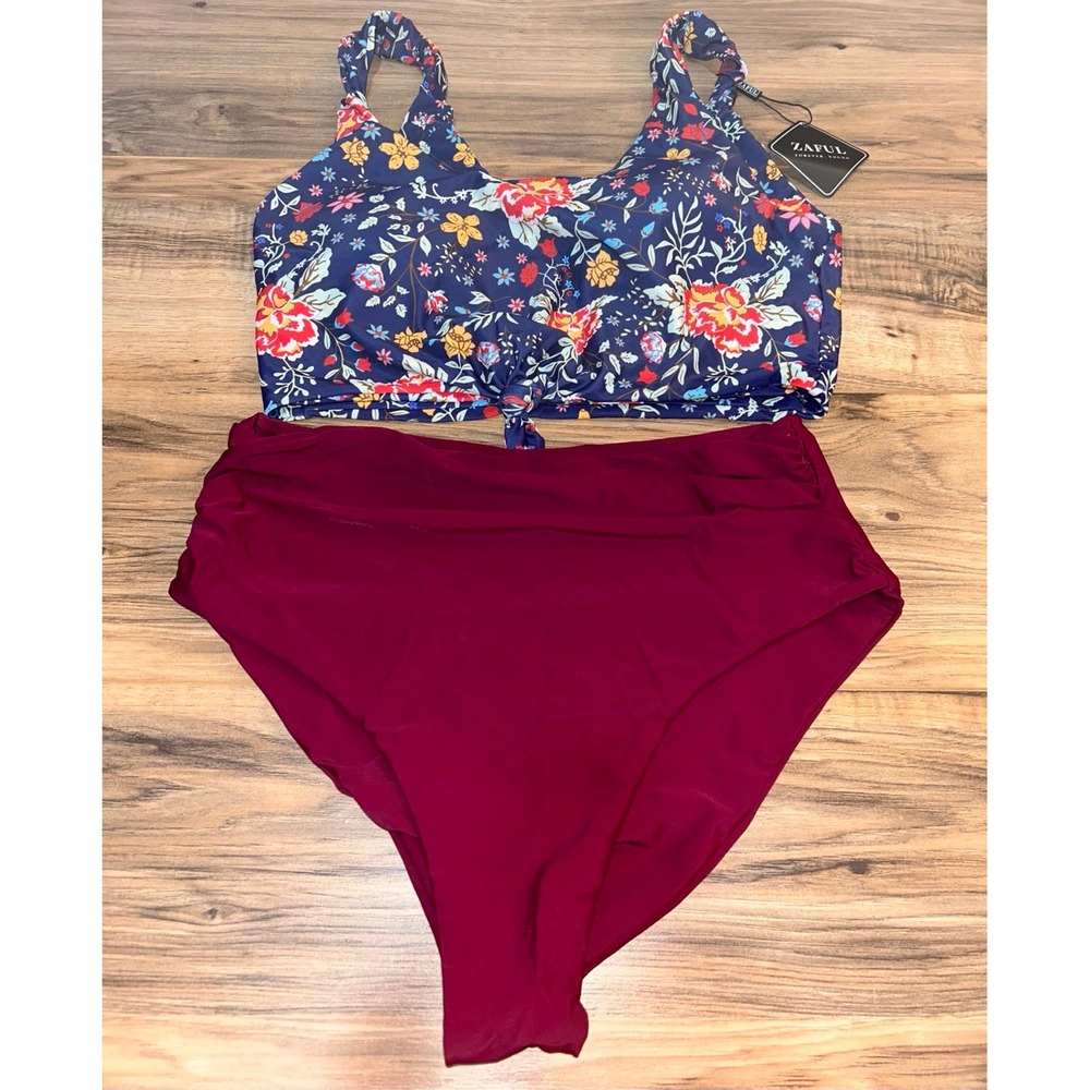 ZAFUL Women's High Waisted Tankini Scoop Neck, Large‎